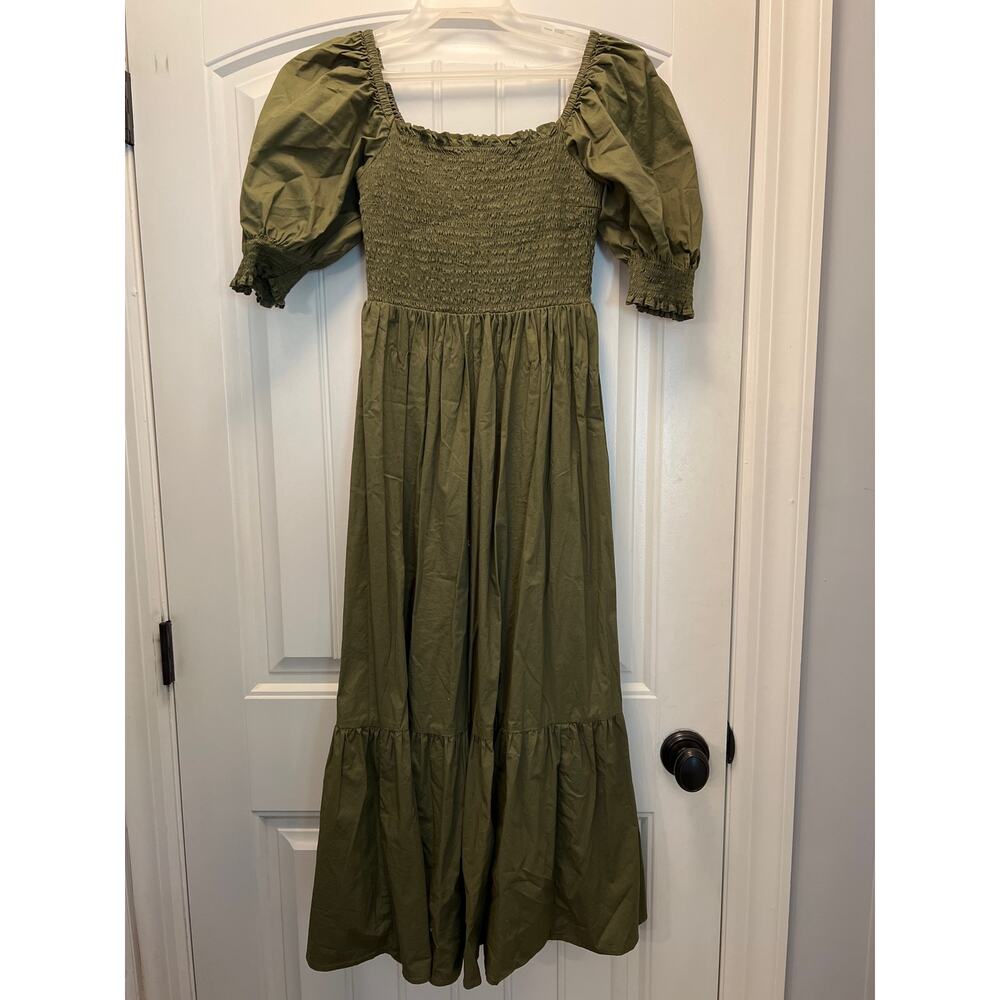 INC‎ International Concepts Women’s Off The Shoulder Smocked Dress Size S Green
